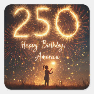 Meisje met Sparklers voor de 250ste verjaardag van Vierkante Sticker