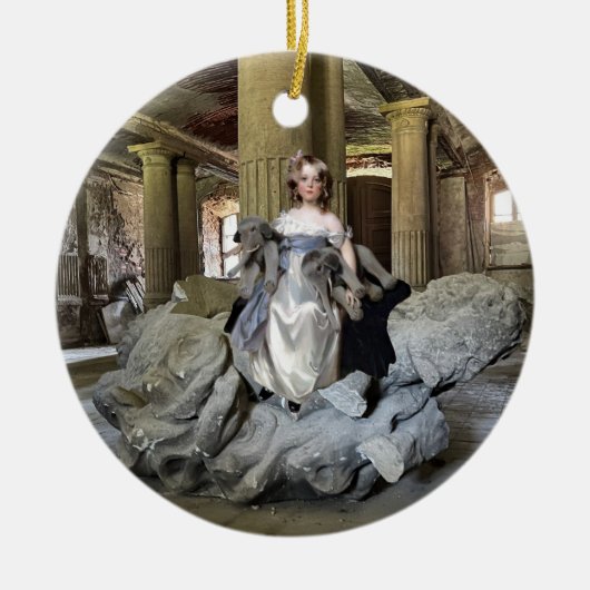 Meisje met speelgoed keramisch ornament (Voorkant)