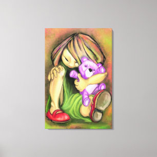 Meisje met speelgoedbeer canvasprint canvas afdruk