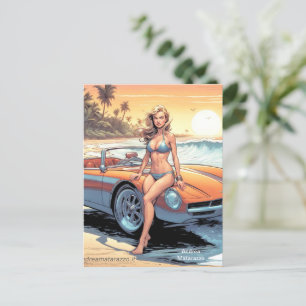 Meisje met sportwagen briefkaart