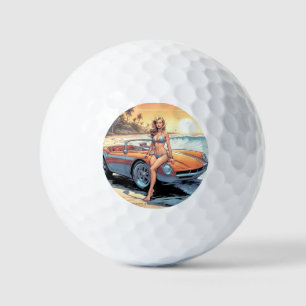 Meisje met sportwagen golfballen