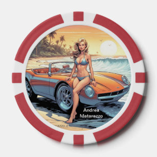 Meisje met sportwagen poker chips