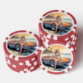 Meisje met sportwagen poker chips (Opstapeling)