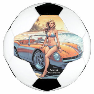 Meisje met sportwagen voetbal