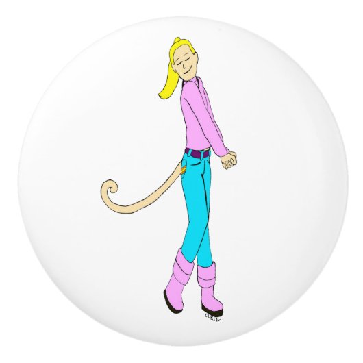 meisje met staart keramische knop (Voorkant)