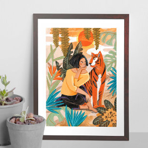 Meisje met tijger zonsondergang jungle poster