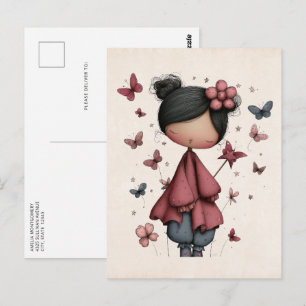 Meisje met toverstaf en vlinders Schattig Briefkaart
