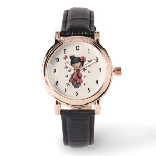 Meisje met toverstaf en vlinders Schattig Horloge