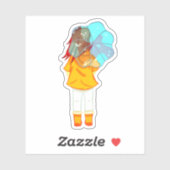 Meisje met Umbrella in Wind Drawing Sticker (Vel)