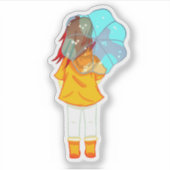 Meisje met Umbrella in Wind Drawing Sticker (Voorkant)