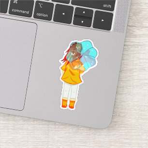 Meisje met Umbrella in Wind Drawing Sticker