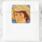 meisje met van gogh pet vierkante sticker (Tas)