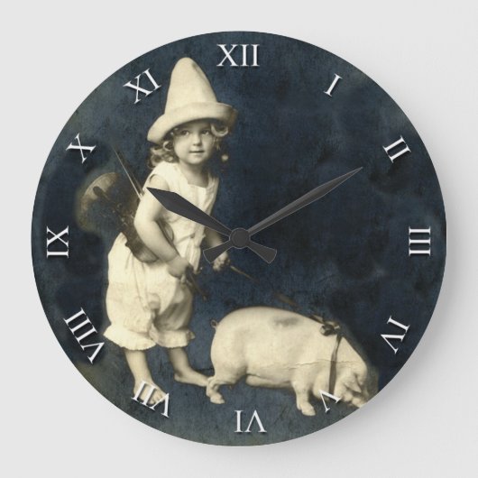 meisje met Varkens en Violin Clock Grote Klok (Voorkant)