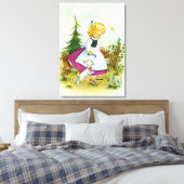 meisje met vintage hond canvas afdruk (Insitu (Slaapkamer))