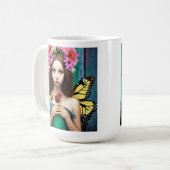 meisje met vlinders en bloemen koffiemok (Voorkant links)