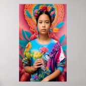 Meisje met vogel en bloemzweet poster (Voorkant)