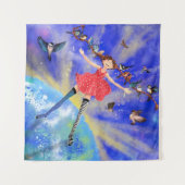 Meisje met vogeltapestry Fantasy Wandkleed (Voorkant (horizontaal))