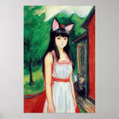 Meisje met witte jurk en kattenoren | AI Art. Poster (Voorkant)