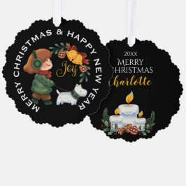 Meisje met witte Scottie Hond, GEPERSONALISEERDE K Ornament Kaart