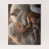 Meisje met witte wolf legpuzzel (Verticaal)