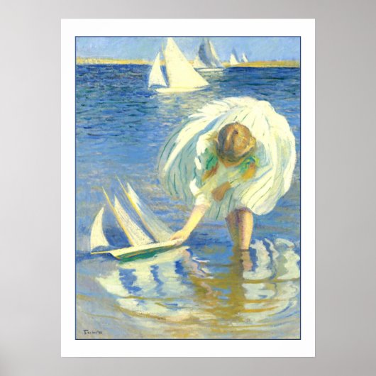 Meisje met zeilboot van Edmund Charles Tarbell Poster (Voorkant)