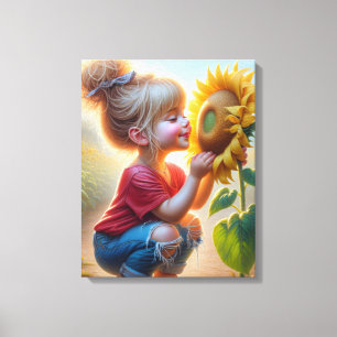 Meisje Met Zonnebloem Canvas Afdruk