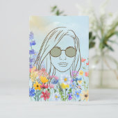 Meisje met zonnebril in zonnige tuinkaart bedankkaart (Staand voorkant)