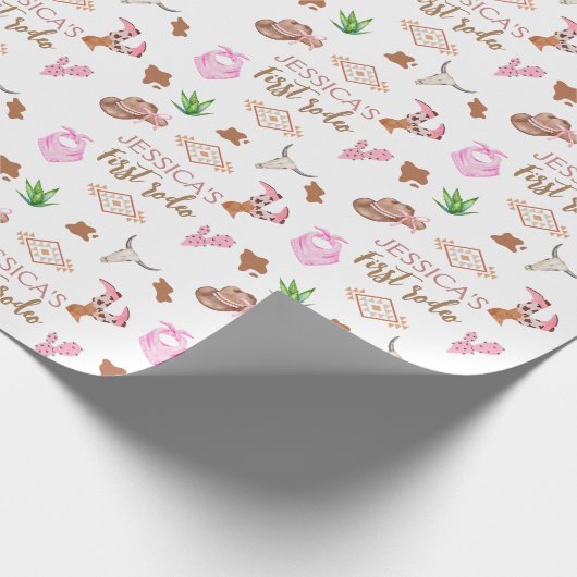 Meisje Mijn eerste Rodeo Cowboy 1e verjaardag Cadeaupapier (Hoek)