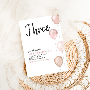 Meisje Modern Eenvoudige 3e Roze Ballonnen Verjaar Kaart