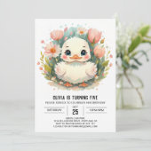 Meisje Moderne Eend Verjaardag Kaart (Staand voorkant)