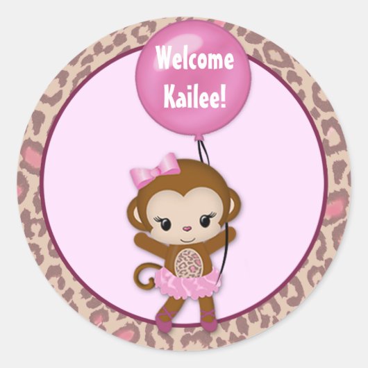 MEISJE MONKEY Tu Baby shower ballon sticker #3 (Voorkant)