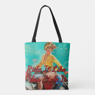 Meisje motorfiets 1950 van Gil Elvgren Draagtas