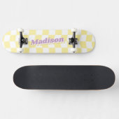 Meisje Naam Geel Wit Checker Patroon Retro Skateboard (Horizontaal)