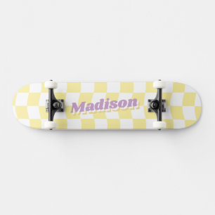 Meisje Naam Geel Wit Checker Patroon Retro Skateboard