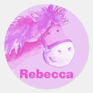 Meisje naam "Rebecca" roze pony paard sticker