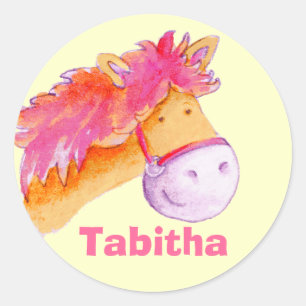 Meisje naam Tabitha roze pony paard sticker