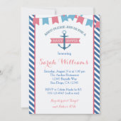 Meisje Nautische Baby Shower Uitnodiging Roze en B (Voorkant)