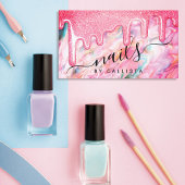 Meisje Neon Coral Pearl Opal Glitter Drips Nagels Visitekaartje