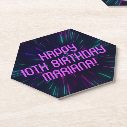 Meisje Neon Paarse Roze Glow Party Kartonnen Onderzetters (Schuin)