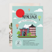 Meisje Ninja Verjaardag Uitnodiging - Japans (Voorkant / Achterkant)