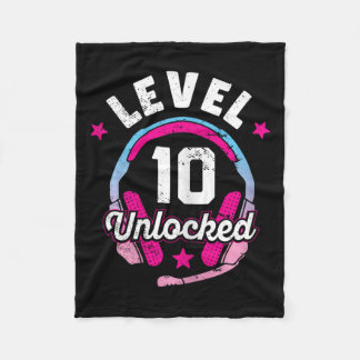 Meisje Niveau 10 Ontgrendeld Videospel 10e Verjaar Fleece Deken
