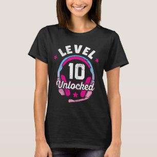 Meisje Niveau 10 Ontgrendeld Videospel 10e Verjaar T-shirt