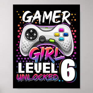 Meisje Niveau 6 Ontgrendeld Videospel 6e Verjaarda Poster