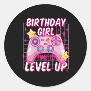 Meisje Niveau Ontgrendeld Video Game Verjaardag Gi Ronde Sticker