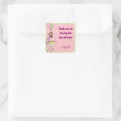 Meisje Oerwoud Safari Dier vierkant sticker roze J (Tas)