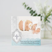 Meisje of Jongen Baptisme Blauwgroen Witte kant Fo Kaart (Staand voorkant)