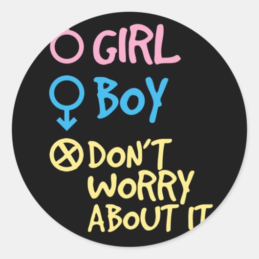 Meisje of jongen maakt zich er geen zorgen over da ronde sticker (Voorkant)