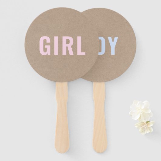 Meisje of jongen? | Rustic Kraft Baby shower Game Handwaaier (Voorkant en achterkant)