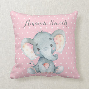 Meisje Olifant Baby Roze en Grijs Kussen