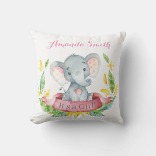 Meisje Olifant Baby Roze Kussen